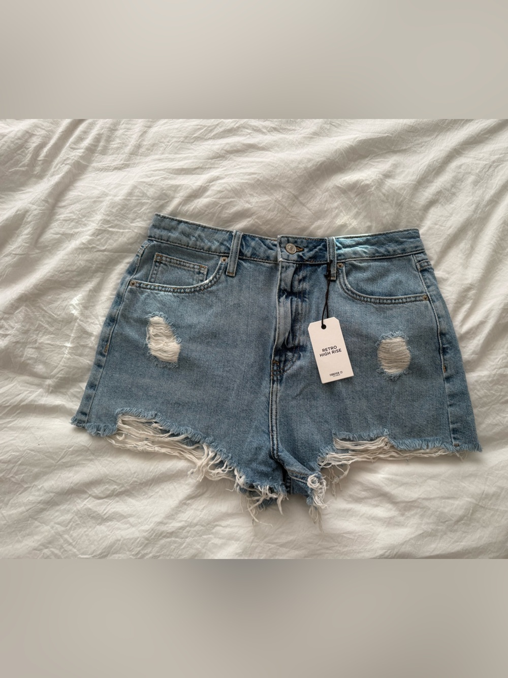 Forever 21 Light Blue Distressed Denim Shorts